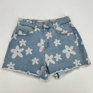 Sadie & Sage NWT Light Denim Floral Pattern Hi Rise Raw Hem Cotton Shorts Size S